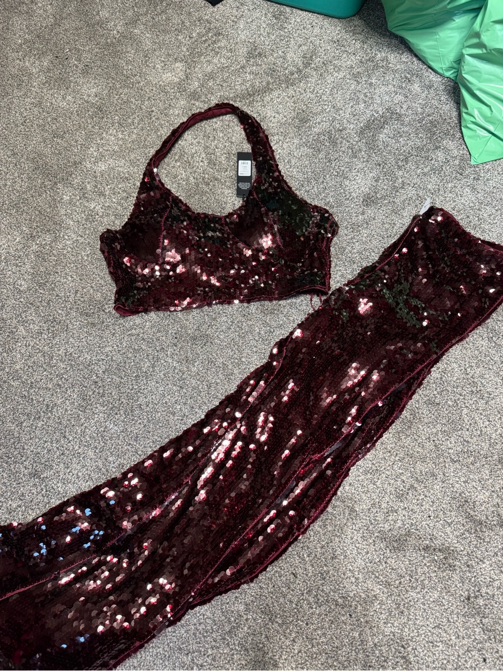 Fashion Nova Women's Burgundy Sequin Two-Piece Set